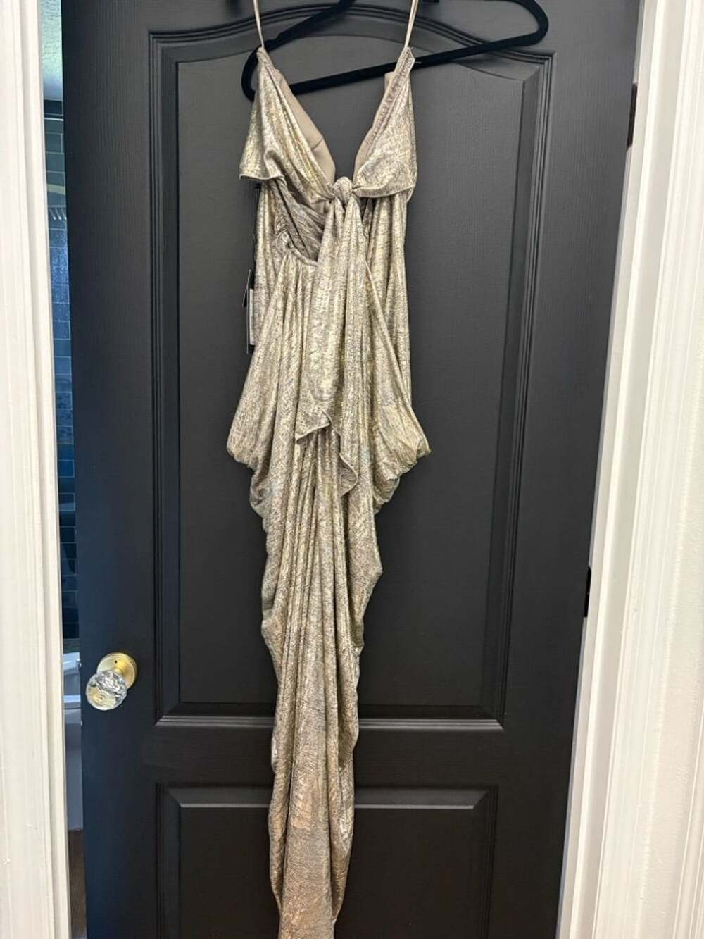 Metallic Gold Draped Evening Dress